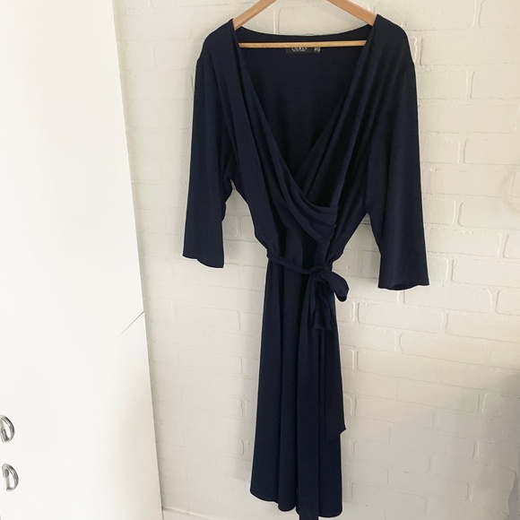 Lauren Ralph Lauren Midi/Maxi dress Faux wrap Lighthouse Navy blue Sz 22W - Picture 11 of 15